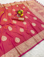 Whimsical Dark Pink Pure Zari Weaving Banarasi Silk Saree With Elegant Blouse Piece