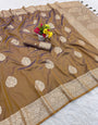 Extraordinary Mustard Pure Zari Weaving Banarasi Silk Saree With Twirling Blouse Piece