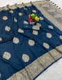 Scintilla Navy Blue Pure Zari Weaving Banarasi Silk Saree With Fugacious Blouse Piece