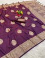 Majesty Wine Pure Zari Weaving Banarasi Silk Saree With Prominent Blouse Piece