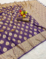 Felicitous Lavender Pure Zari Weaving Banarasi Silk Saree With Engaging Blouse Piece