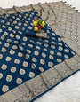 Adorning Navy Blue Pure Zari Weaving Banarasi Silk Saree With Precious Blouse Piece
