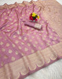 Stunning Pink Soft Silk Saree With Conflate Blouse Piece