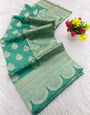 Ratatouille Sea Green Soft Silk Saree With Susurrous Blouse Piece