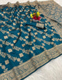 Fancifull Rama Soft Silk Saree With Embellished Blouse Piece