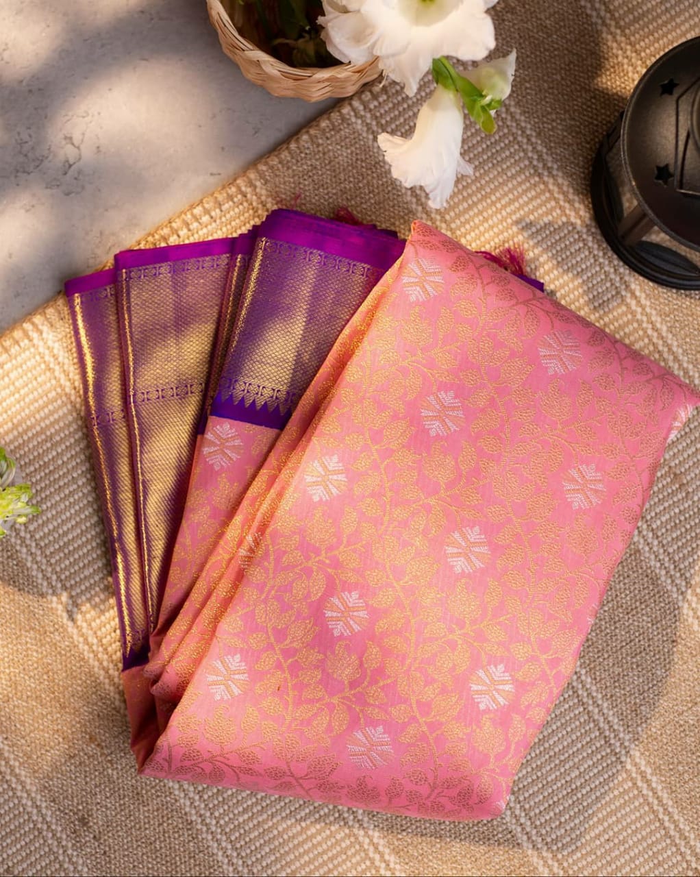 Appealing Pink Soft Banarasi Silk Saree With Captivating Blouse Piece