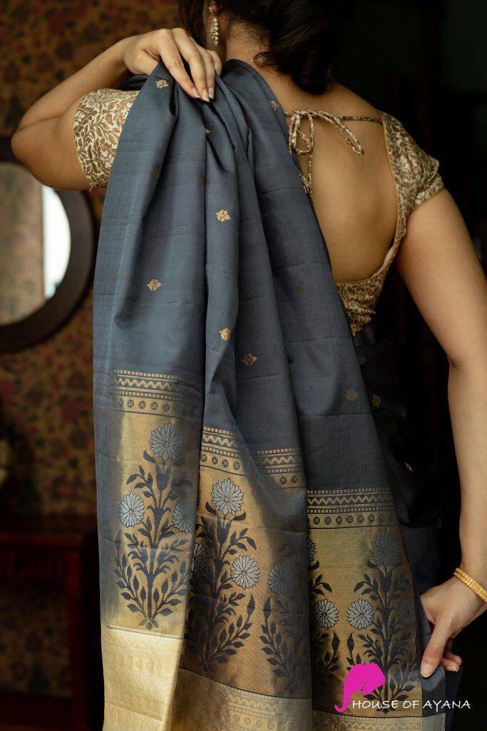 Radiant Grey Soft Silk Saree With Beleaguer Blouse Piece