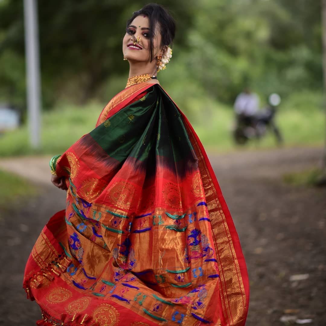 Alluring Green Paithani Silk Saree With Bucolic Blouse Piece