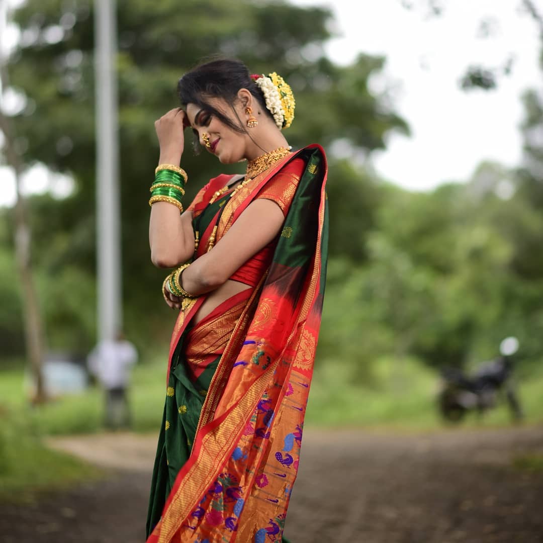 Alluring Green Paithani Silk Saree With Bucolic Blouse Piece