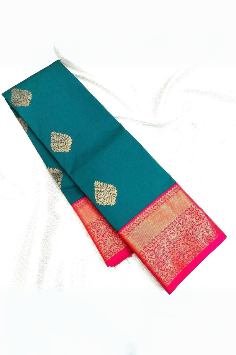 Woebegone Rama Soft Banarasi Silk Saree With Bucolic Blouse Piece