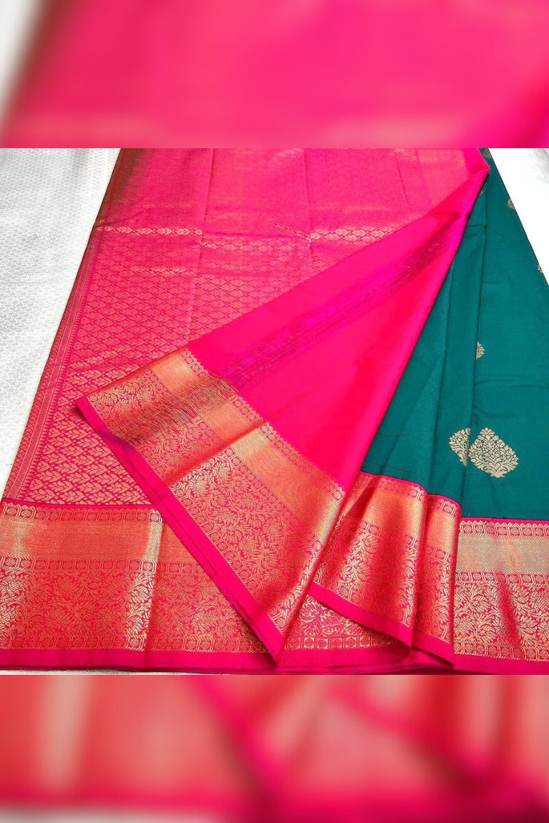 Woebegone Rama Soft Banarasi Silk Saree With Bucolic Blouse Piece