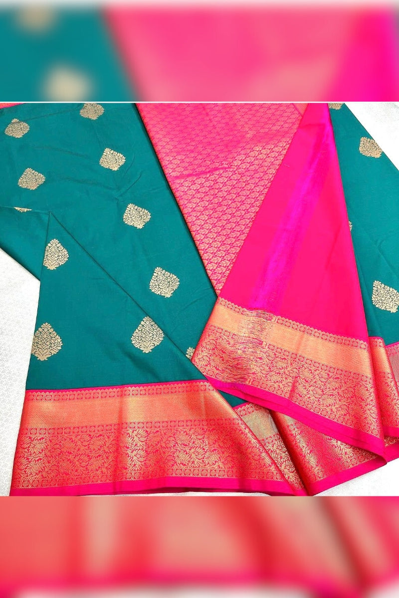 Woebegone Rama Soft Banarasi Silk Saree With Bucolic Blouse Piece