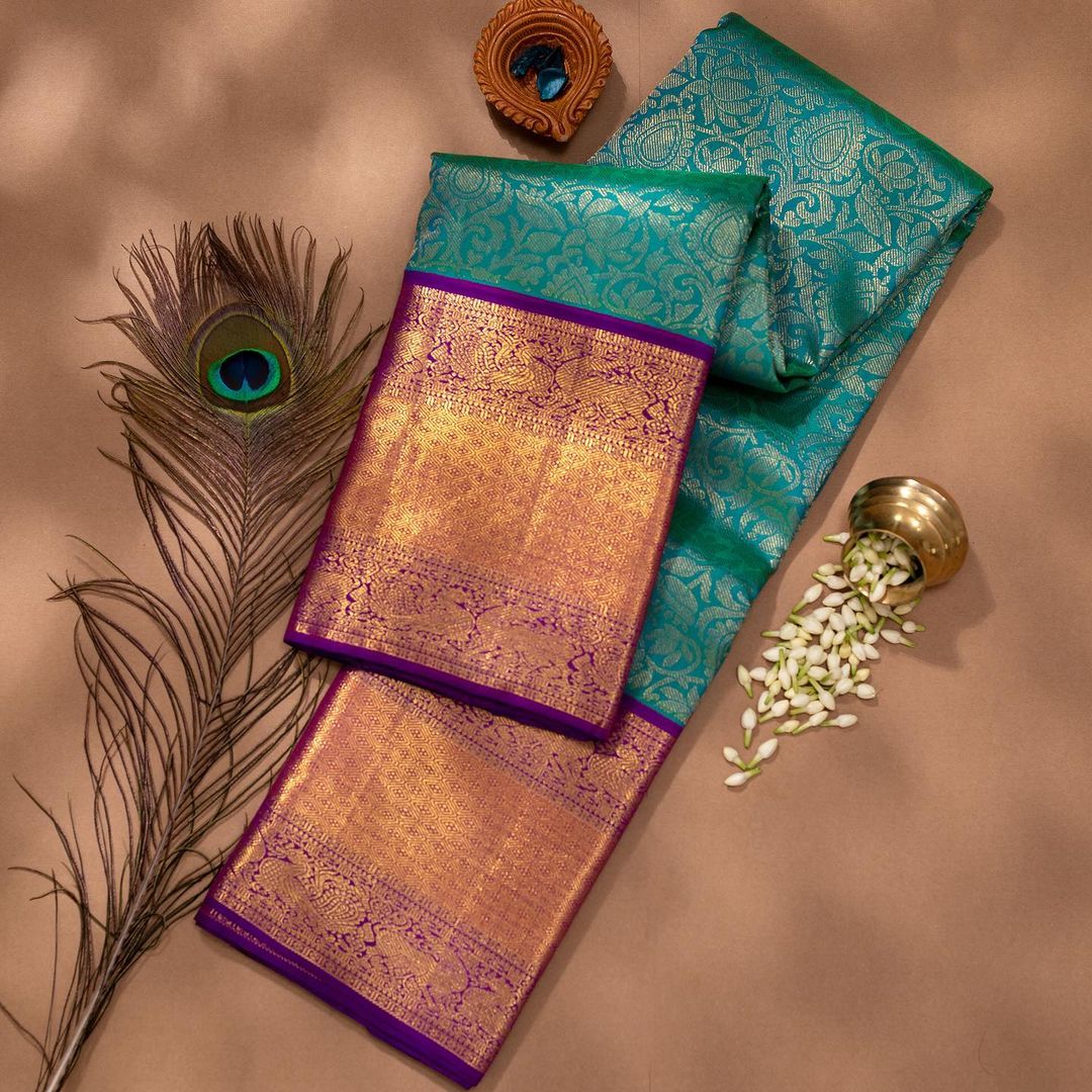 Classy Rama Soft Silk Saree With Diaphanous Blouse Piece