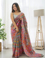 Symmetrical Grey Pashmina Saree With Ethnic Blouse Piece