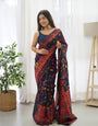 Bucolic Navy Blue Pashmina saree With Snappy Blouse Piece