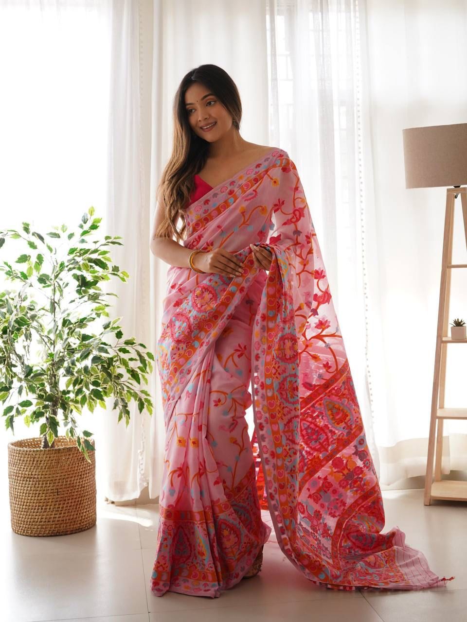 Panache Pink Pashmina Saree With Lagniappe Blouse Piece