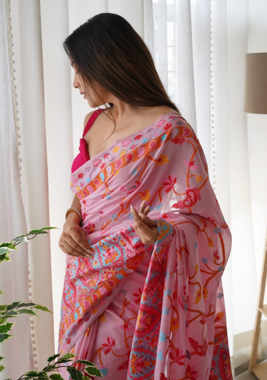 Panache Pink Pashmina Saree With Lagniappe Blouse Piece