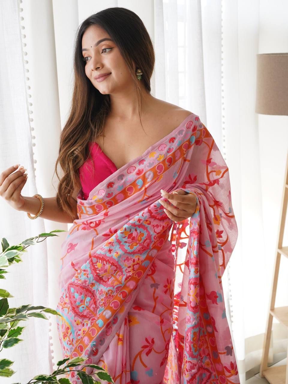 Panache Pink Pashmina Saree With Lagniappe Blouse Piece