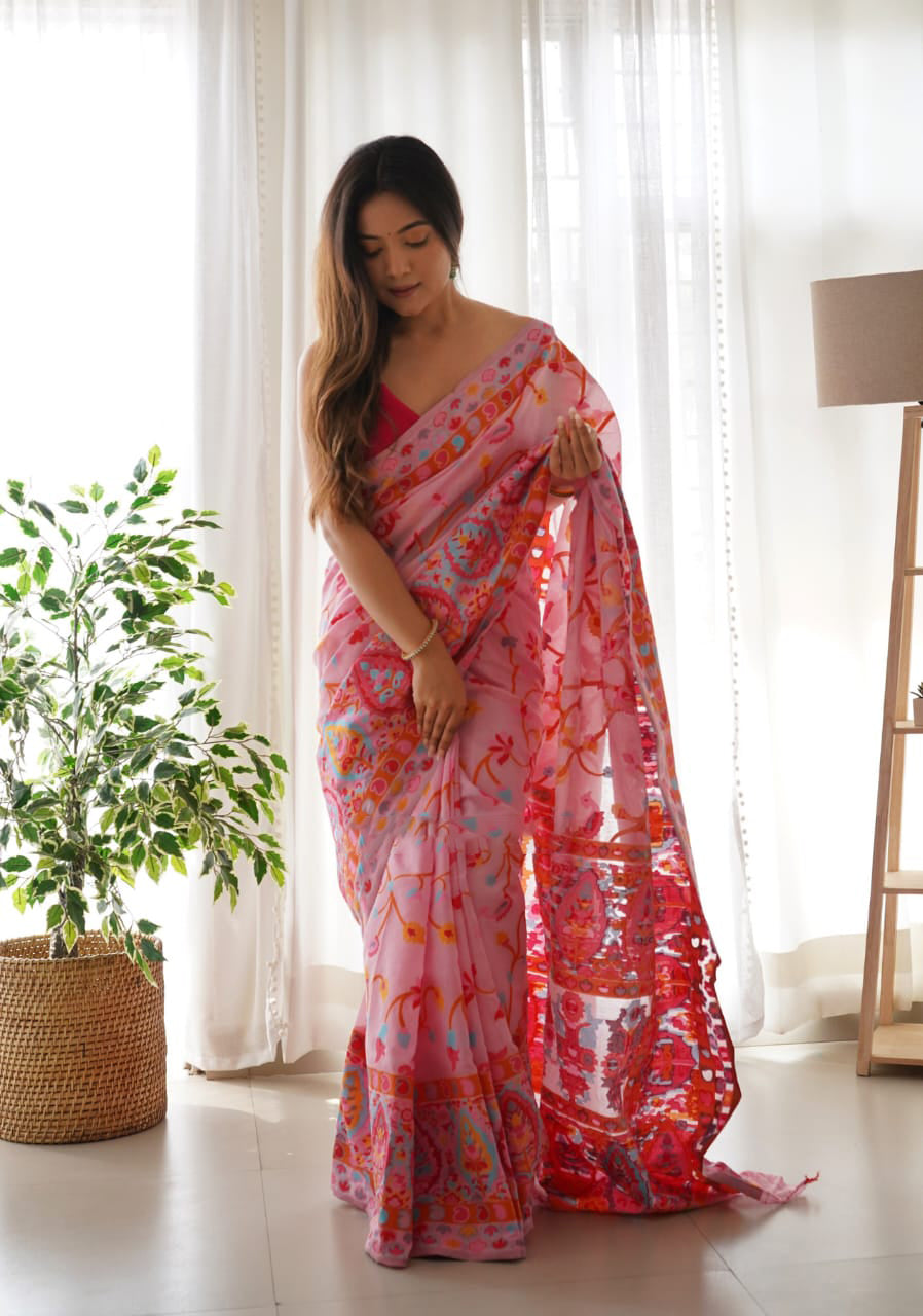 Panache Pink Pashmina Saree With Lagniappe Blouse Piece