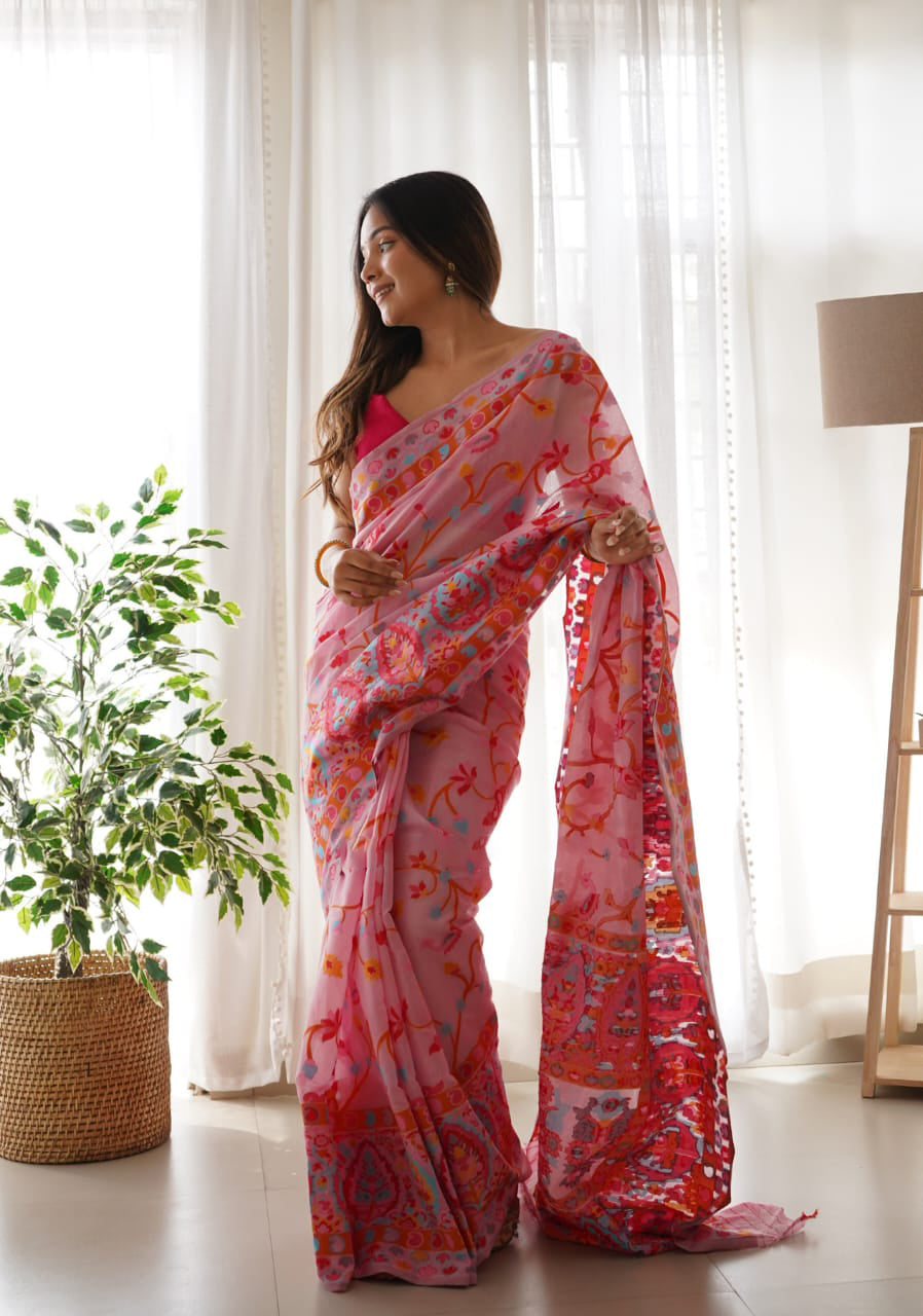 Panache Pink Pashmina Saree With Lagniappe Blouse Piece