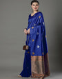 Embrocation Blue Soft Silk Saree With Ethnic Blouse Piece