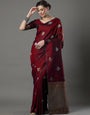 Mellifluous Maroon Soft Silk Saree With Ebullience Blouse Piece