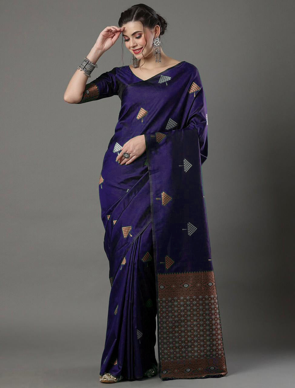 Fugacious Purple Soft Silk Saree With Aplomb Blouse Piece