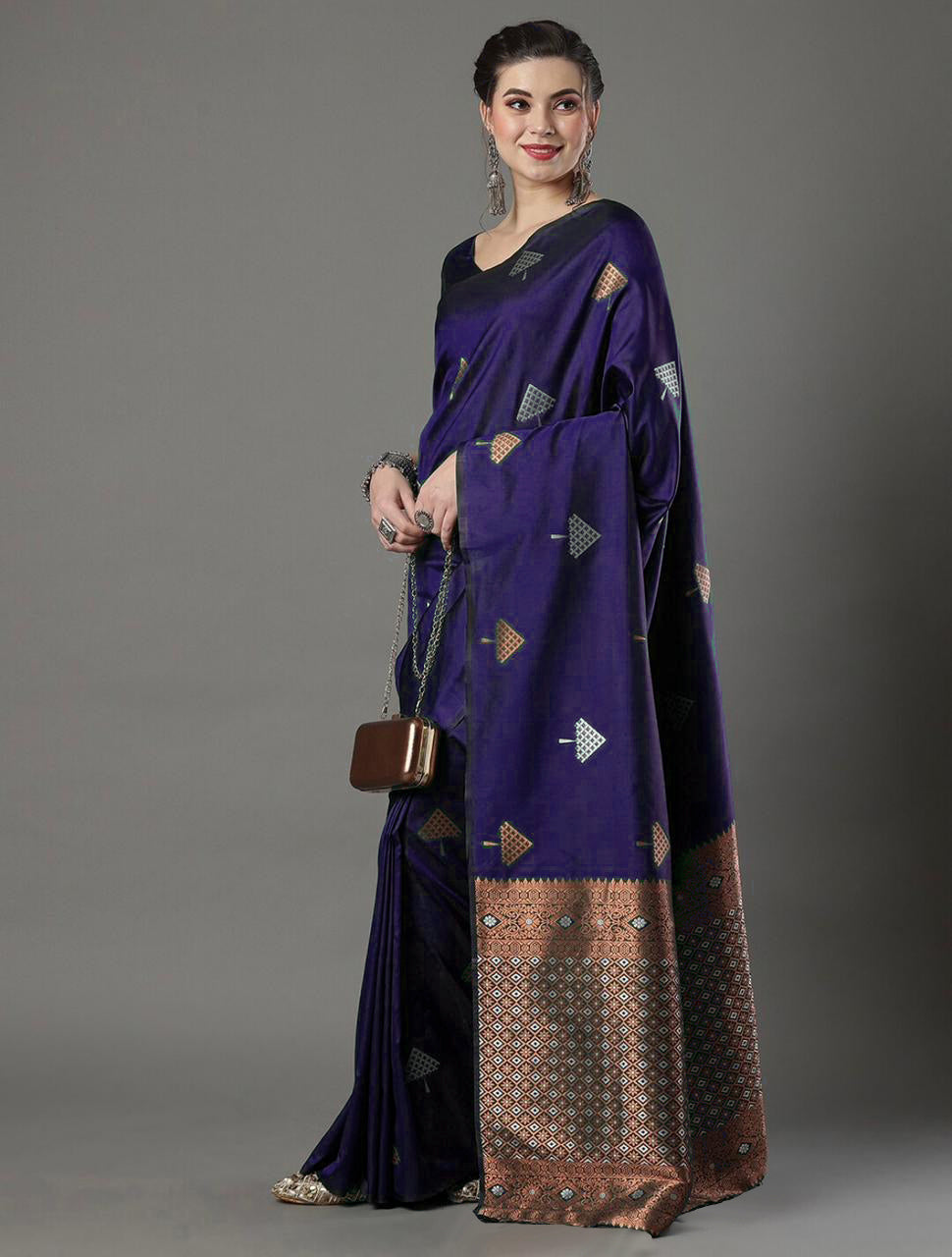 Fugacious Purple Soft Silk Saree With Aplomb Blouse Piece