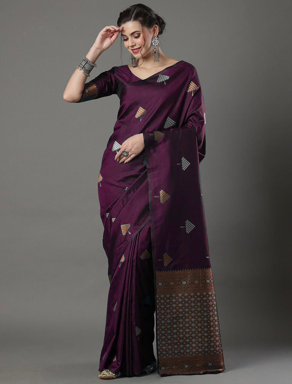 Opulent Wine Soft Silk Saree With Adorning Blouse Piece