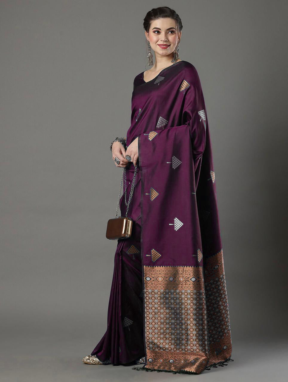 Opulent Wine Soft Silk Saree With Adorning Blouse Piece