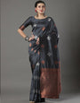 Surreptitious Grey Soft Silk Saree With Diaphanous Blouse Piece