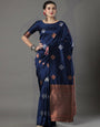 Ravishing Navy Blue Soft Silk Saree With Radiant Blouse Piece