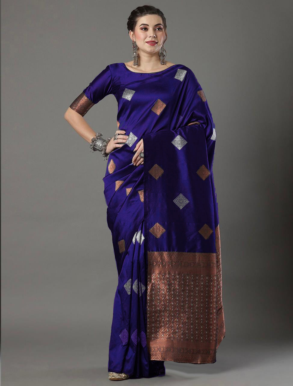 Evocative Royal Blue Soft Silk Saree With Amazing Blouse Piece