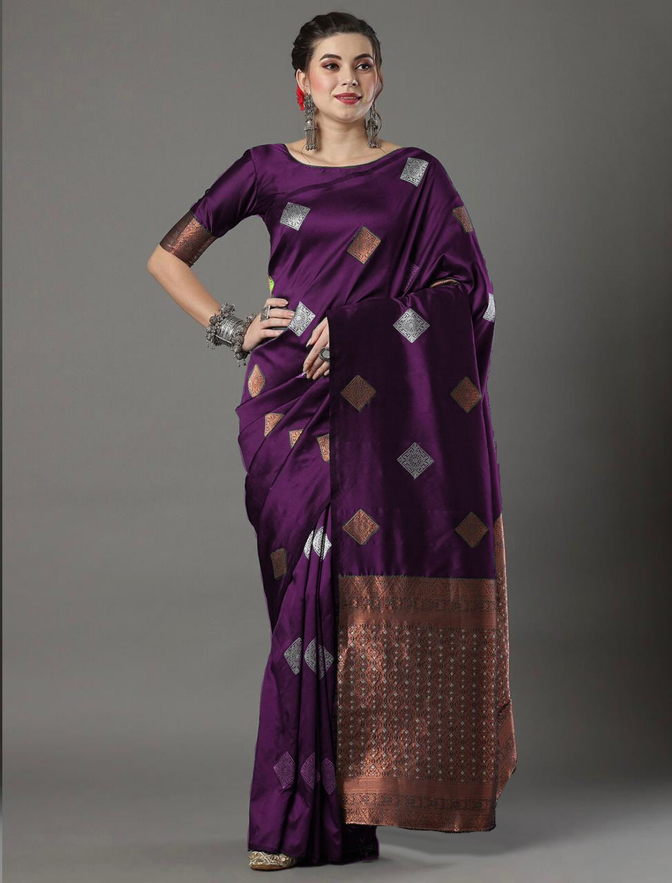 Incredible Wine Soft Silk Saree With Jubilant Blouse Piece