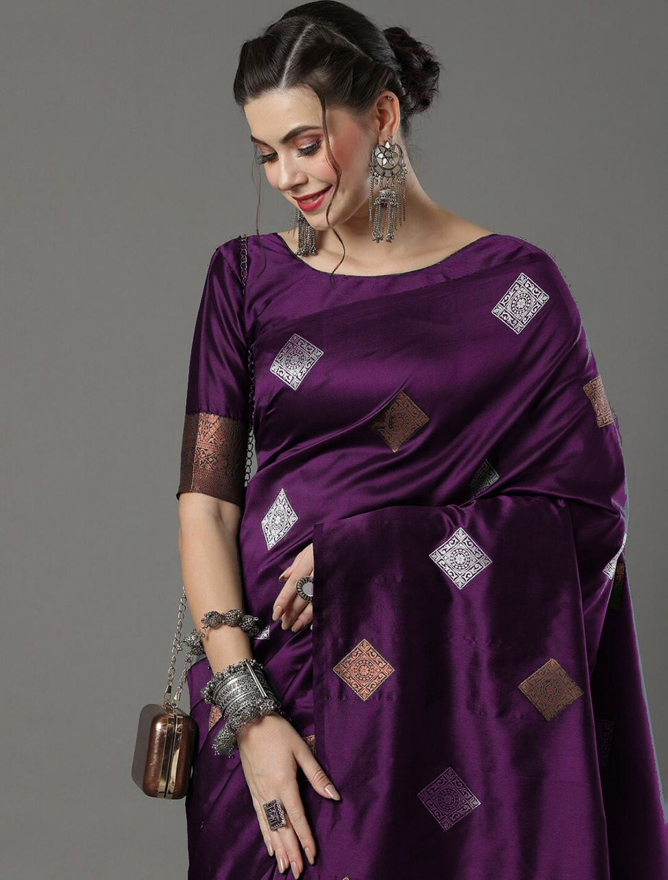 Incredible Wine Soft Silk Saree With Jubilant Blouse Piece