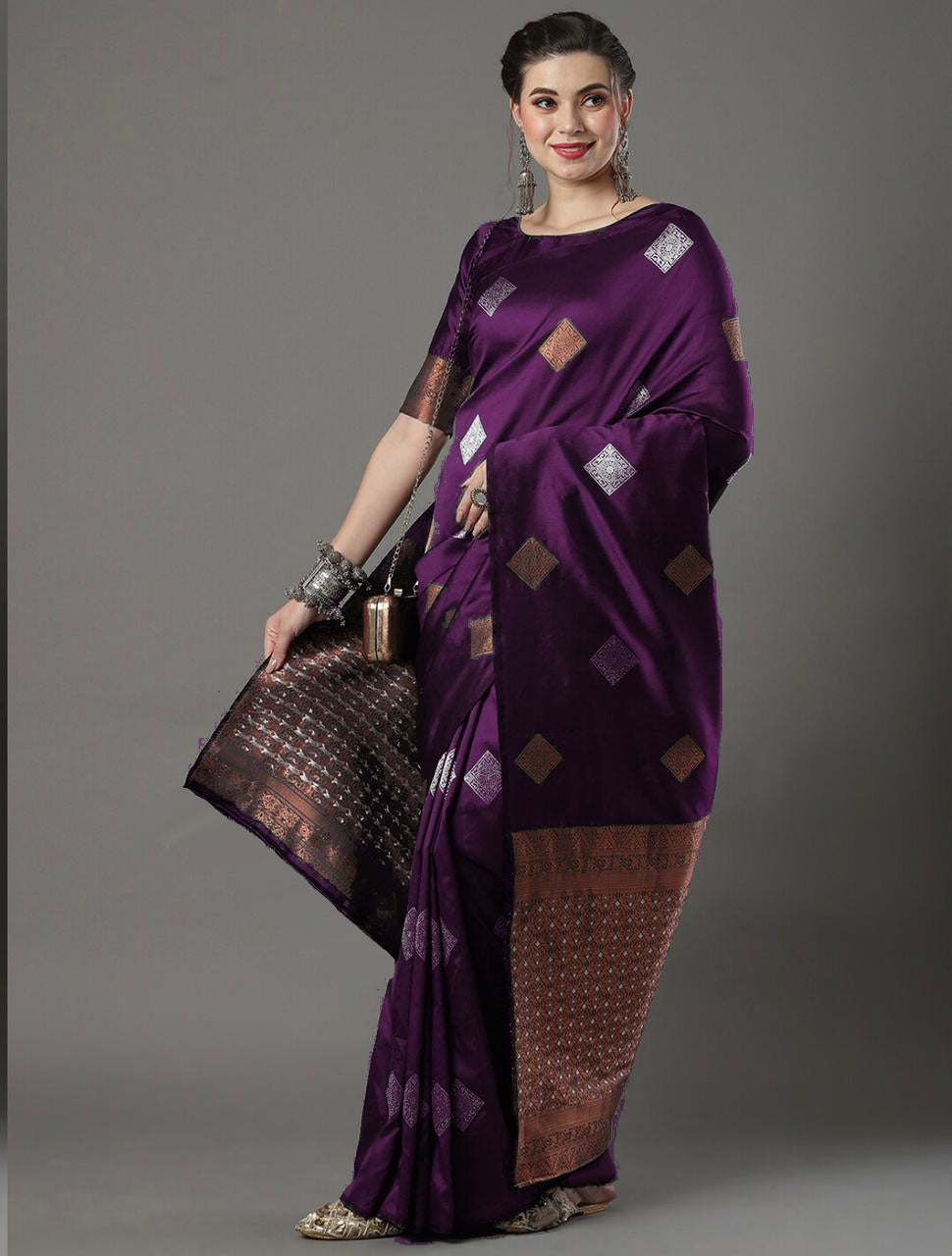 Incredible Wine Soft Silk Saree With Jubilant Blouse Piece