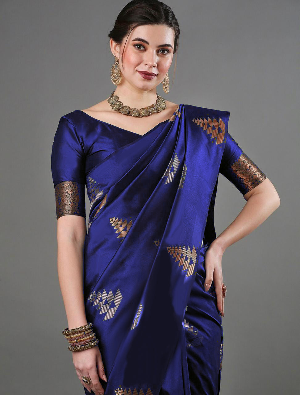 Opulent Blue Soft Silk Saree With Unique Blouse Piece