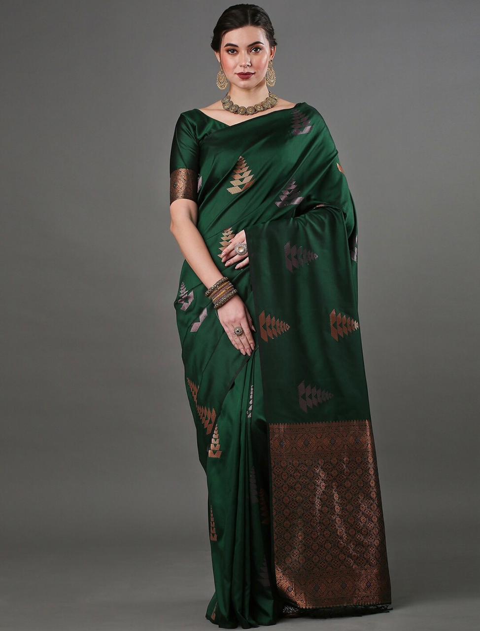 Girlish Green Soft Silk Saree With Dalliance Blouse Piece