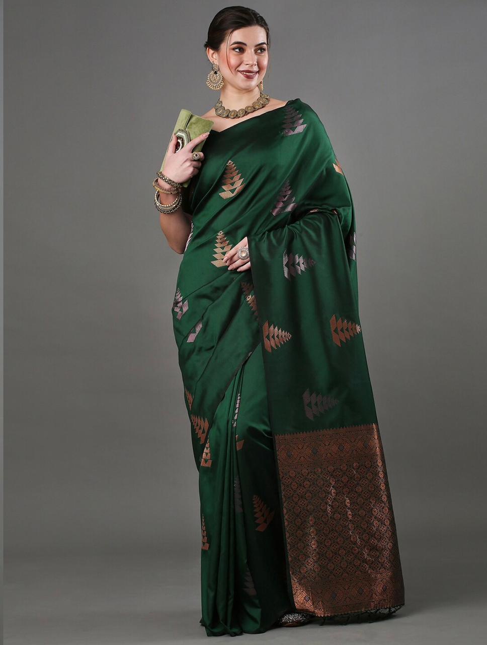 Girlish Green Soft Silk Saree With Dalliance Blouse Piece