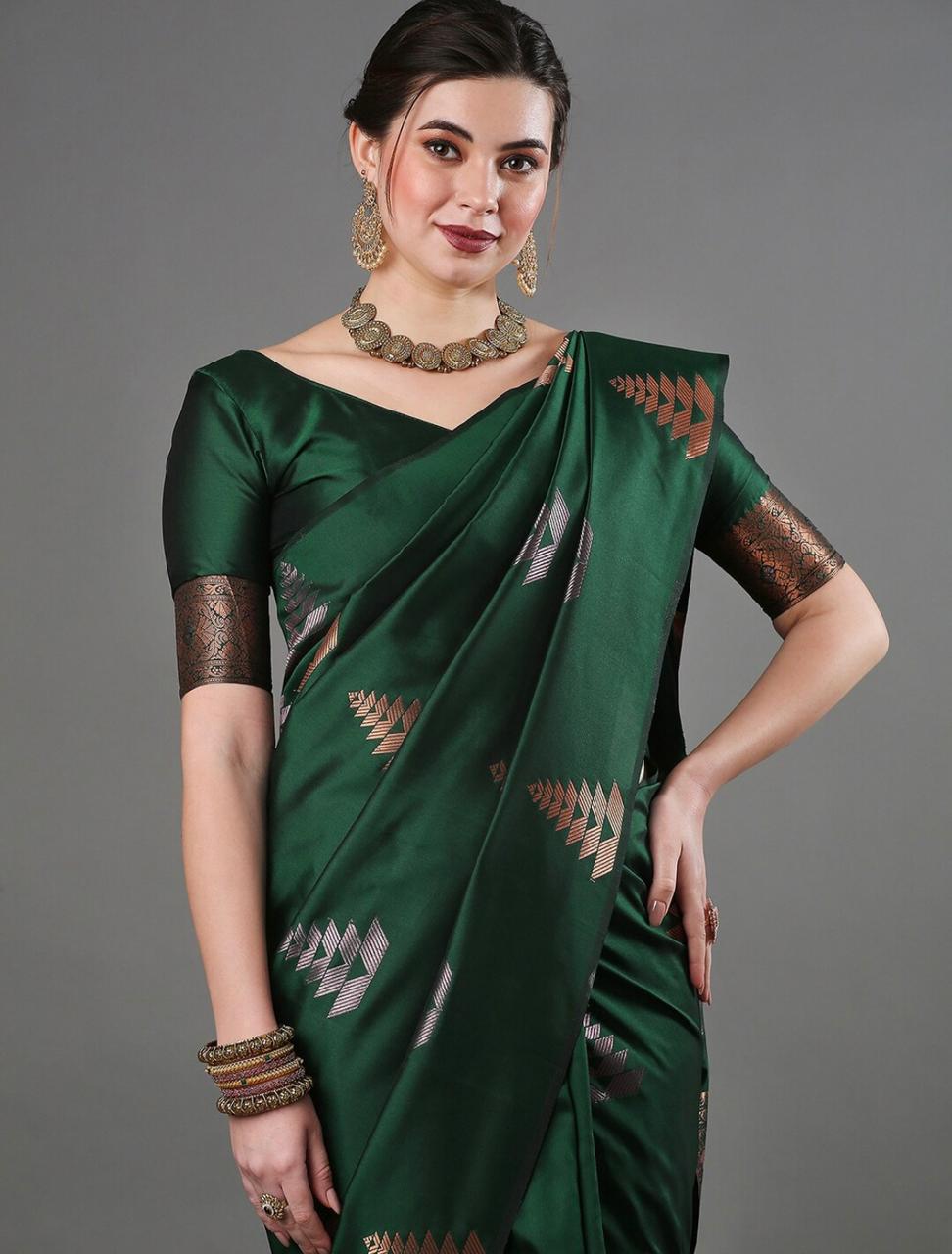 Girlish Green Soft Silk Saree With Dalliance Blouse Piece