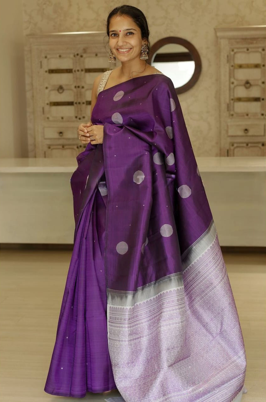 Scrupulous Purple Soft Silk Saree With Demure Blouse Piece