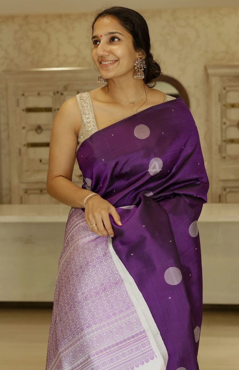 Scrupulous Purple Soft Silk Saree With Demure Blouse Piece