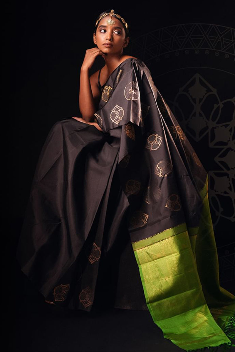 Whimsical Black Soft Silk Saree With Ebullience Blouse Piece