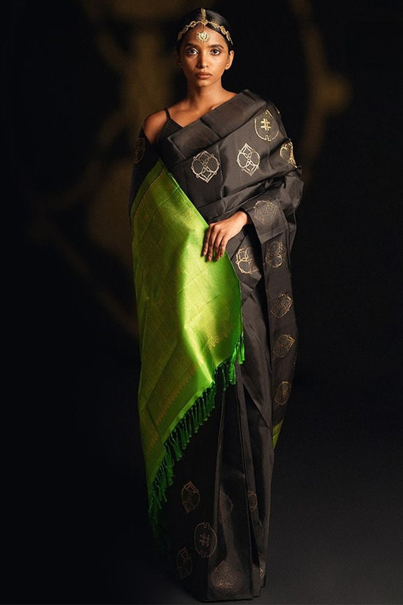 Whimsical Black Soft Silk Saree With Ebullience Blouse Piece