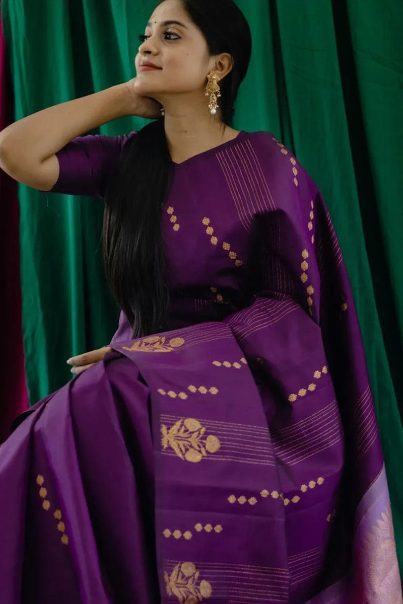 Sempiternal Purple Soft Silk Saree With Beguiling Blouse Piece