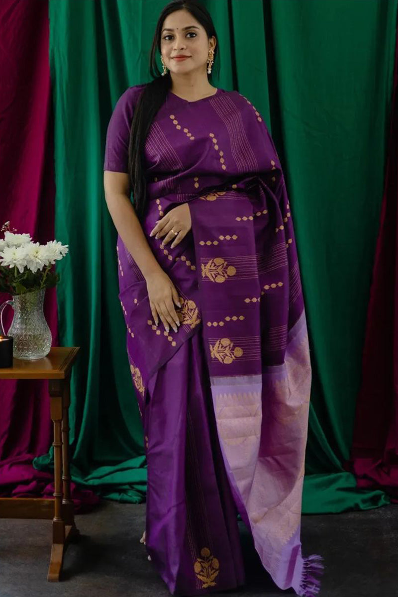 Sempiternal Purple Soft Silk Saree With Beguiling Blouse Piece