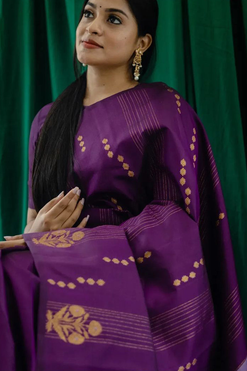 Sempiternal Purple Soft Silk Saree With Beguiling Blouse Piece