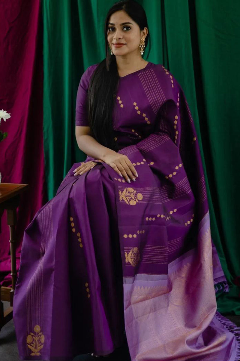 Sempiternal Purple Soft Silk Saree With Beguiling Blouse Piece