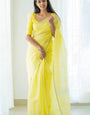 Refreshing Lemon Cotton Silk Saree With Blooming Blouse Piece