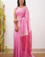 Sizzling Pink Cotton Silk Saree With Enigmatic Blouse Piece